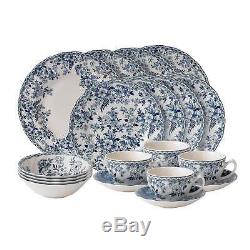 20-piece Blue White Traditional Floral Round Ceramic Stoneware Dinnerware Set