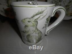 20pc Maxcera GREEN WHITE TOILE Dinnerware Rabbit Bunny Plate Cup Placemat Easter