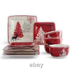 222 Fifth 12-Piece Northwood Cottage Square Dinnerware Set Service for 4