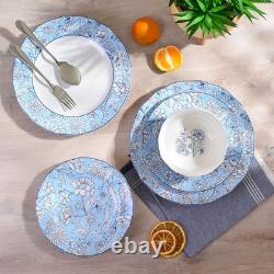 222 Fifth 12-Piece Porcelain Dinnerware Set for 4, White & Light Blue Plates