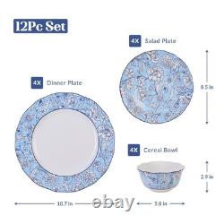 222 Fifth 12-Piece Porcelain Dinnerware Set for 4, White & Light Blue Plates