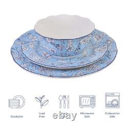 222 Fifth 12-Piece Porcelain Dinnerware Set for 4, White & Light Blue Plates