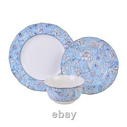 222 Fifth 12-Piece Porcelain Dinnerware Set for 4, White & Light Blue Plates
