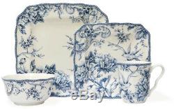 222 Fifth 16-Piece Adelaide Blue White Dinnerware Set Porcelain Square Casual