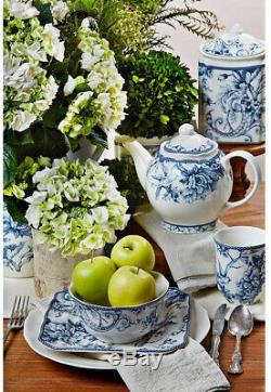 222 Fifth 16-Piece Adelaide Blue White Dinnerware Set Porcelain Square Casual