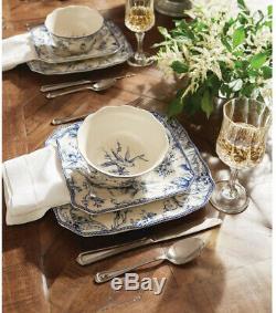 222 Fifth 16-Piece Adelaide Blue White Dinnerware Set Porcelain Square Casual