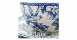 222 Fifth 16-Piece Blue and Whit Scalloped Porcelain Adelaide Dinnerware Set