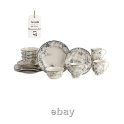 222 Fifth Adelaide 16-Piece Casual Grey Porcelain Dinnerware Set Service
