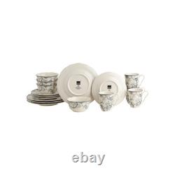 222 Fifth Adelaide 16-Piece Casual Grey Porcelain Dinnerware Set Service