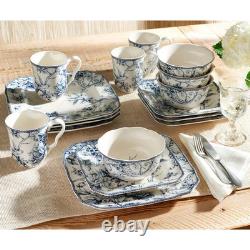 222 Fifth Adelaide 16-Piece Porcelain Dinnerware Set, Blue Blue
