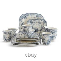 222 Fifth Adelaide 16-Piece Porcelain Dinnerware Set, Blue Blue
