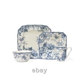 222 Fifth Adelaide 16-Piece Porcelain Dinnerware Set, Blue Blue