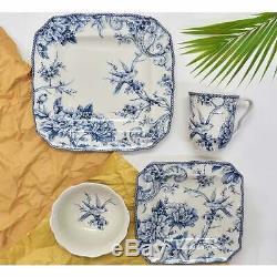 222 Fifth Adelaide Blue 16-piece Dinnerware Set, Service for White, Blue