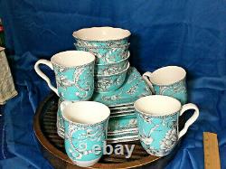 222 Fifth Adelaide turquoise 16-piece Dinnerware Set, Service for 4 mugs RARE