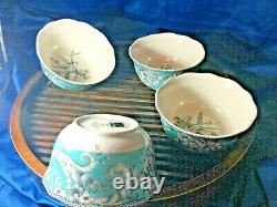 222 Fifth Adelaide turquoise 16-piece Dinnerware Set, Service for 4 mugs RARE