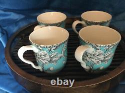 222 Fifth Adelaide turquoise 16-piece Dinnerware Set, Service for 4 mugs RARE