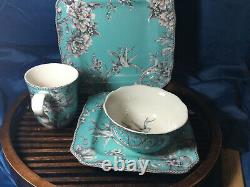 222 Fifth Adelaide turquoise 16-piece Dinnerware Set, Service for 4 mugs RARE