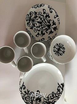 222 Fifth International Rococ Black & White Stoneware Dinnerware Set