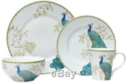 222 Fifth Peacock Garden Dinnerware Set Porcelain Hand-Applied Decal (16-Piece)