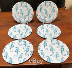 24 Pc SET Sigrid Olsen Seahorse White MELAMINE Coastal Plates Bowls Dinnerware