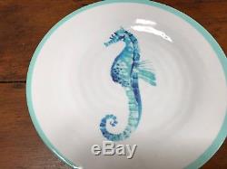 24 Pc SET Sigrid Olsen Seahorse White MELAMINE Coastal Plates Bowls Dinnerware
