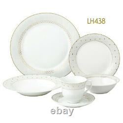 24 Pcs Porcelain Dinnerware Service for 4, Carlotta-Mix and Match-Silver Border