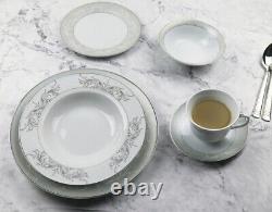 24 Pcs Porcelain Dinnerware Service for 4, Olympia-Mix and Match-Silver Border