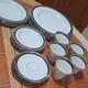 24 Pickard Nocturne China Dinner Set White Black Silver Rim Plates Cups Saucers