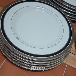 24 Pickard Nocturne China Dinner Set White Black Silver Rim Plates Cups Saucers