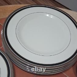 24 Pickard Nocturne China Dinner Set White Black Silver Rim Plates Cups Saucers