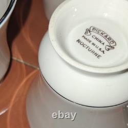 24 Pickard Nocturne China Dinner Set White Black Silver Rim Plates Cups Saucers