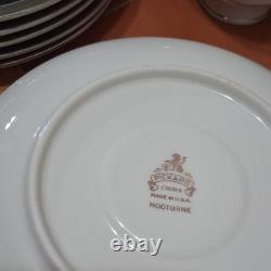24 Pickard Nocturne China Dinner Set White Black Silver Rim Plates Cups Saucers