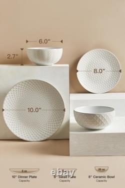 24 Piece Dinnerware Sets for 8, Service 8 (24pcs), White-Mixed Embossment