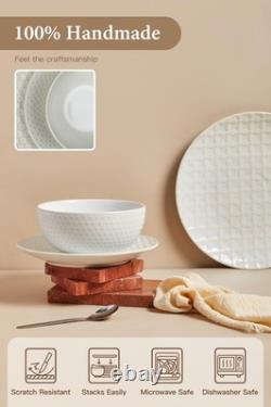 24 Piece Dinnerware Sets for 8, Service 8 (24pcs), White-Mixed Embossment