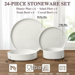 24 Piece Dinnerware Sets with Pasta Bowls for 6, Dinner Salad Plates