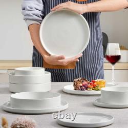 24 Piece Dinnerware Sets with Pasta Bowls for 6, Dinner Salad Plates