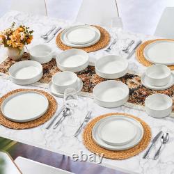 24 Piece Dinnerware Sets with Pasta Bowls for 6, Dinner Salad Plates