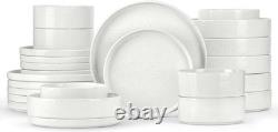 24 Piece Dinnerware Sets with Pasta Bowls for 6, Dinner Salad Plates