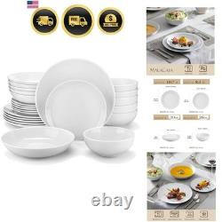 24-Piece Gourmet Porcelain Dinnerware Sets, Modern White Round Dish Set for 6