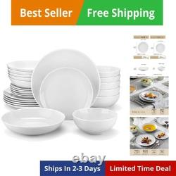 24-Piece Gourmet Porcelain Dinnerware Sets, Modern White Round Dish Set for 6