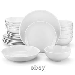 24-Piece Gourmet Porcelain Dinnerware Sets, Modern White Round Dish Set for 6