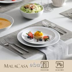 24-Piece Gourmet Porcelain Dinnerware Sets, Modern White Round Dish Set for 6