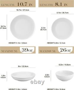 24-Piece Gourmet Porcelain Dinnerware Sets, Modern White Round Dish Set for 6