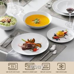 24-Piece Gourmet Porcelain Dinnerware Sets, Modern White Round Dish Set for 6