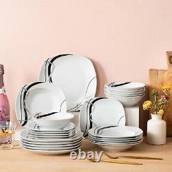 24 Piece Luxury Ceramic Porcelain Dinner Plates Dessert Soup Bowl Dinnerware Set