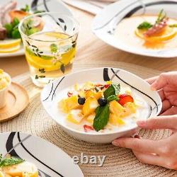 24 Piece Luxury Ceramic Porcelain Dinner Plates Dessert Soup Bowl Dinnerware Set