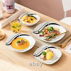 24 Piece Luxury Ceramic Porcelain Dinner Plates Dessert Soup Bowl Dinnerware Set