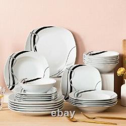 24 Piece Luxury Ceramic Porcelain Dinner Plates Dessert Soup Bowl Dinnerware Set