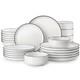 24 Piece Porcelain Dinnerware Set for 6 Ceramic Dishes with Black Rim MALACASA