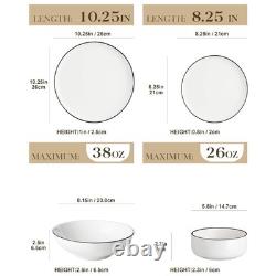24 Piece Porcelain Dinnerware Set for 6 Ceramic Dishes with Black Rim MALACASA